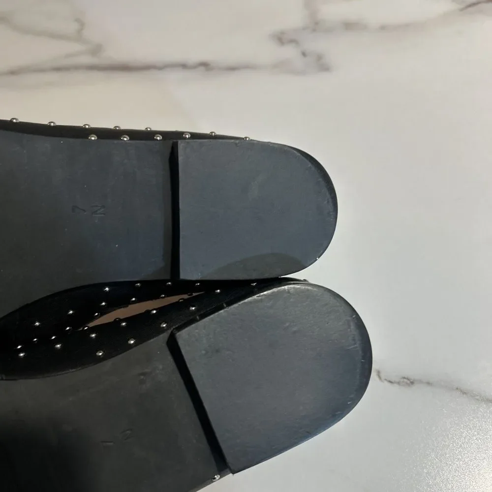 VanEli Penny Loafer Women Black Leather Shoes Smoking‎ Slipper 7 narrow Studded